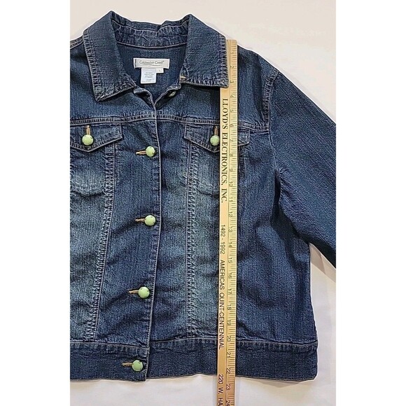 Coldwater Creek Denim Jacket Green Jeweled Buttons Southwestern Boho Size Large - Picture 13 of 14